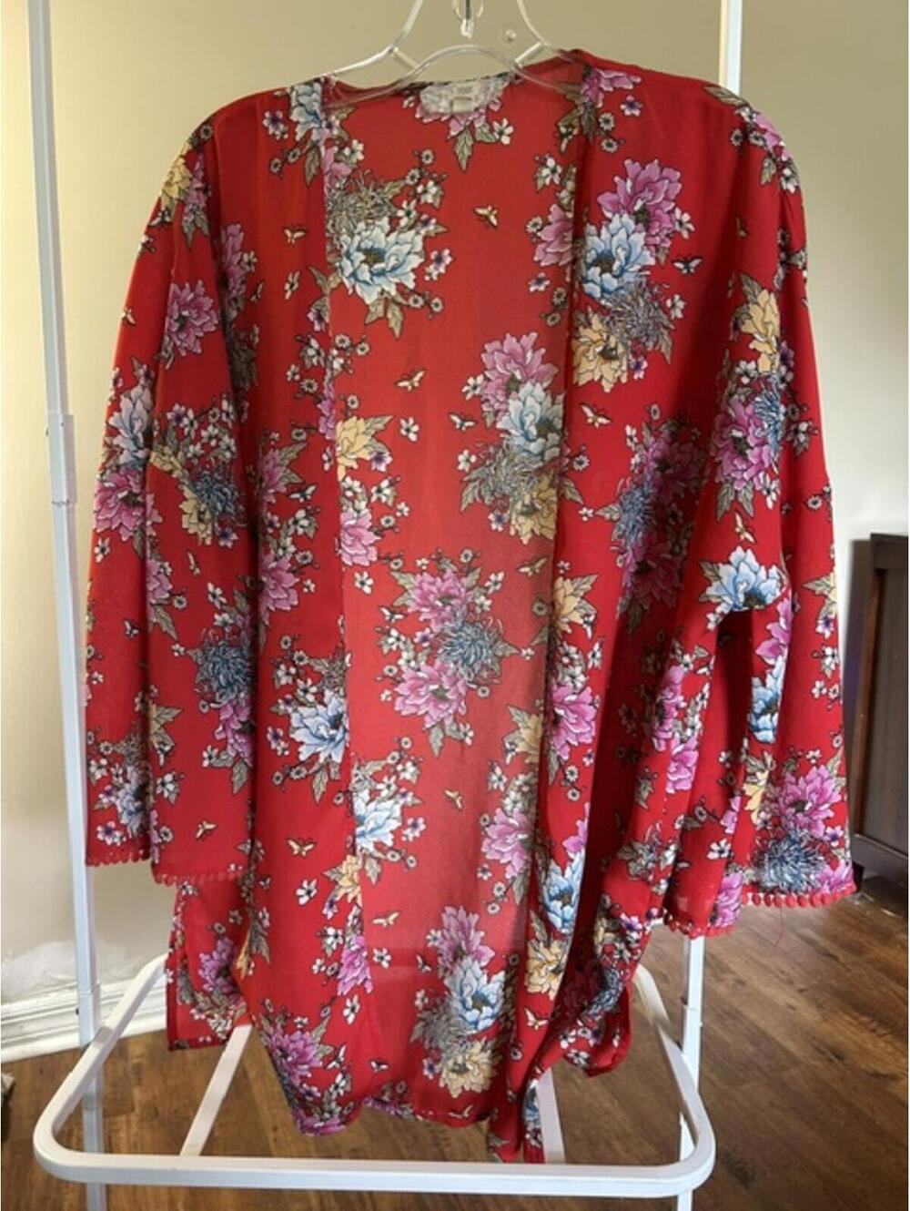 Pink Republic Floral Red Kimono Cardigan Medium